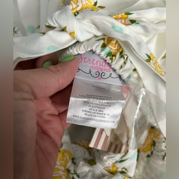 Girls Size 3T Serendipity Ruffle Dress, NWT, Yellow Roses/Blue Polka Dots - Picture 8 of 12